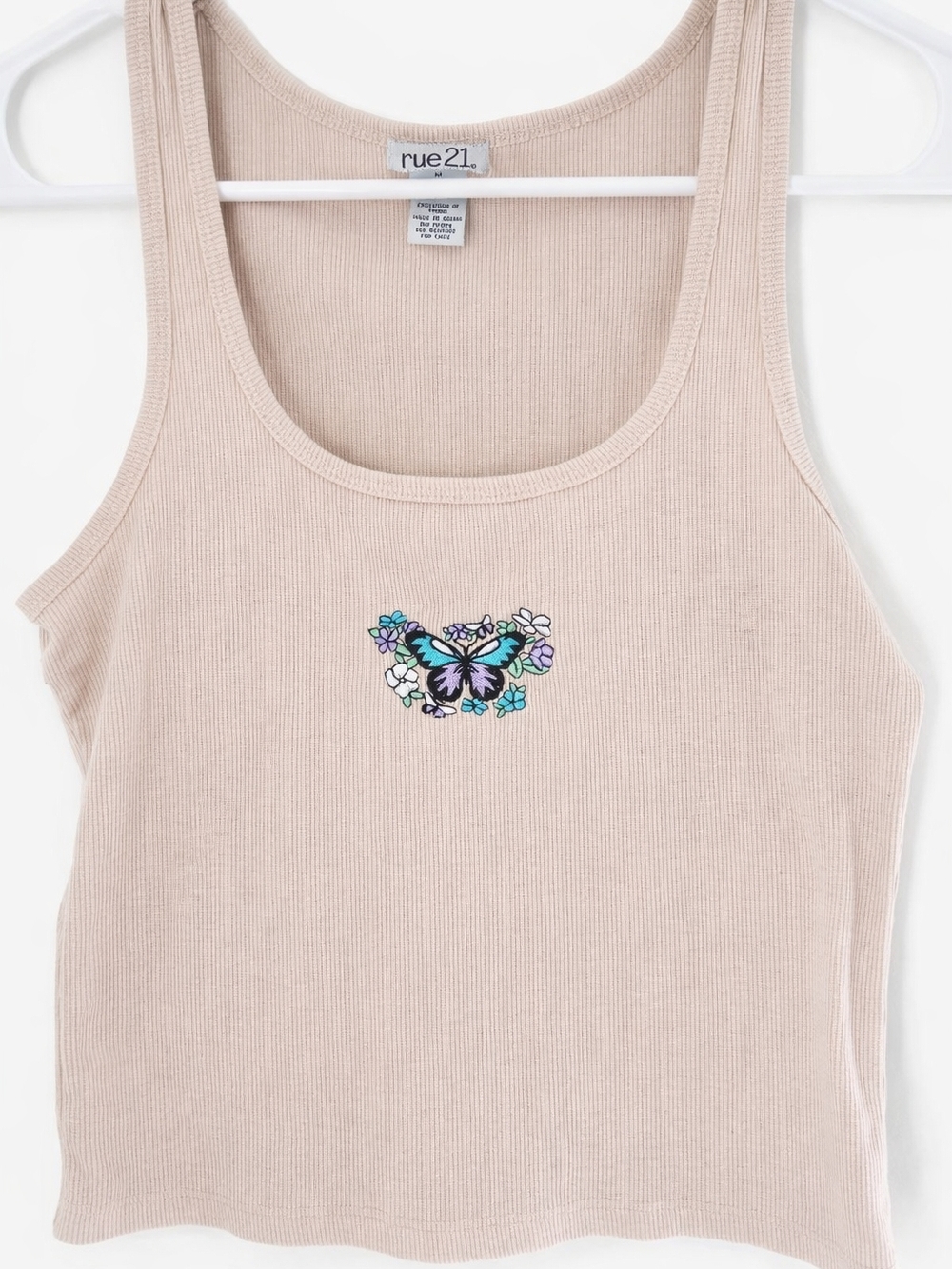 Rue21 Embroidered Butterfly Ribbed Tank Top – Size Medium